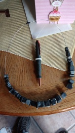 Granite pen with shale quartz cube necklace