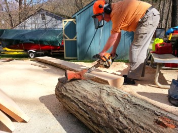 Hogg hand planking oak log 2
