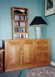 Oak bookcase and small cabinet