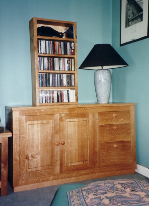 Oak bookcase and small cabinet